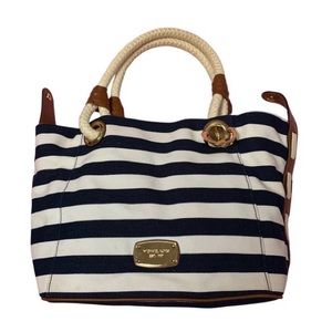 MICHAEL KORS | Marina Nautical navy stripe canvas hand bag